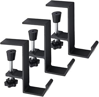 3 Pack Under Desk Mount Bag Holder Hook Clamp,Headphone Holder Backpack Hook,Desk Hook with Adjustable Arm Clamp (Black-A 3pc)