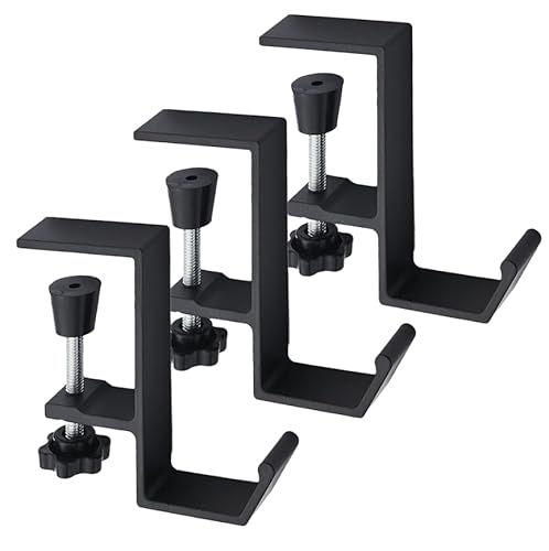 3 Pack Under Desk Mount Bag Holder Hook Clamp,Headphone Holder Backpack Hook,Desk Hook with Adjustable Arm Clamp (Black-A 3pc)