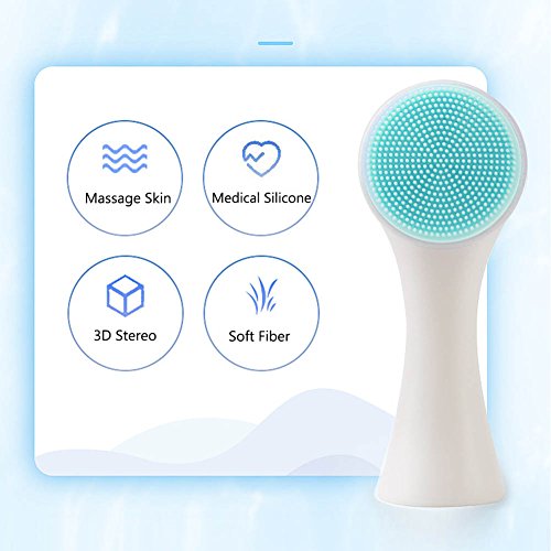 Facial Cleansing Brush, Double Sided Clean & Exfoliating & Massage Soft Bristles, Silicon Face Pore Cleanse, Blackhead, Dry Or Wet Multi-Purpose(Blue) #TOP3