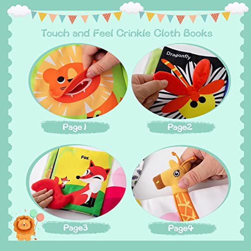Baby Books 0-6 Months Tummy Time Toys, 3D High Contrast Baby Toy 6-12 Months Soft Touch And Feel Crinkle Cloth Books, Sensory Learning Activity Toy Stroller Mobile For Boys And Girls #TOP1