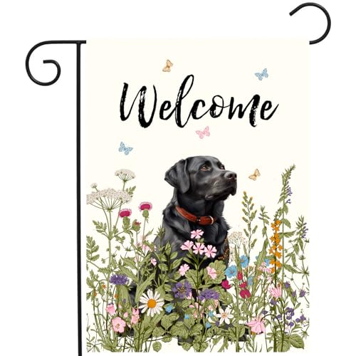 Black Lab Floral Garden Flag