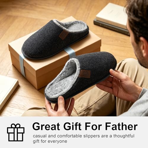 ULTRAIDEAS Men's Comfy Slip-on Slippers, Memory Foam Scuff House Shoes for Men Indoor Outdoor with Rubber Sole, for Father (Knit Dark Grey, Size 13-14) by ULTRAIDEAS - Used condition - Image 4