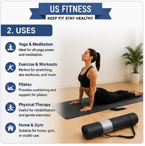 Image of US FITNESS Yoga Mat Bag Cover for Men & Women | Anti Slip Exercise Mat for Yoga Workout Pilates Stretching & Fitness Training | Non Toxic Cushioned Workout Mat for Home Gym & Meditation