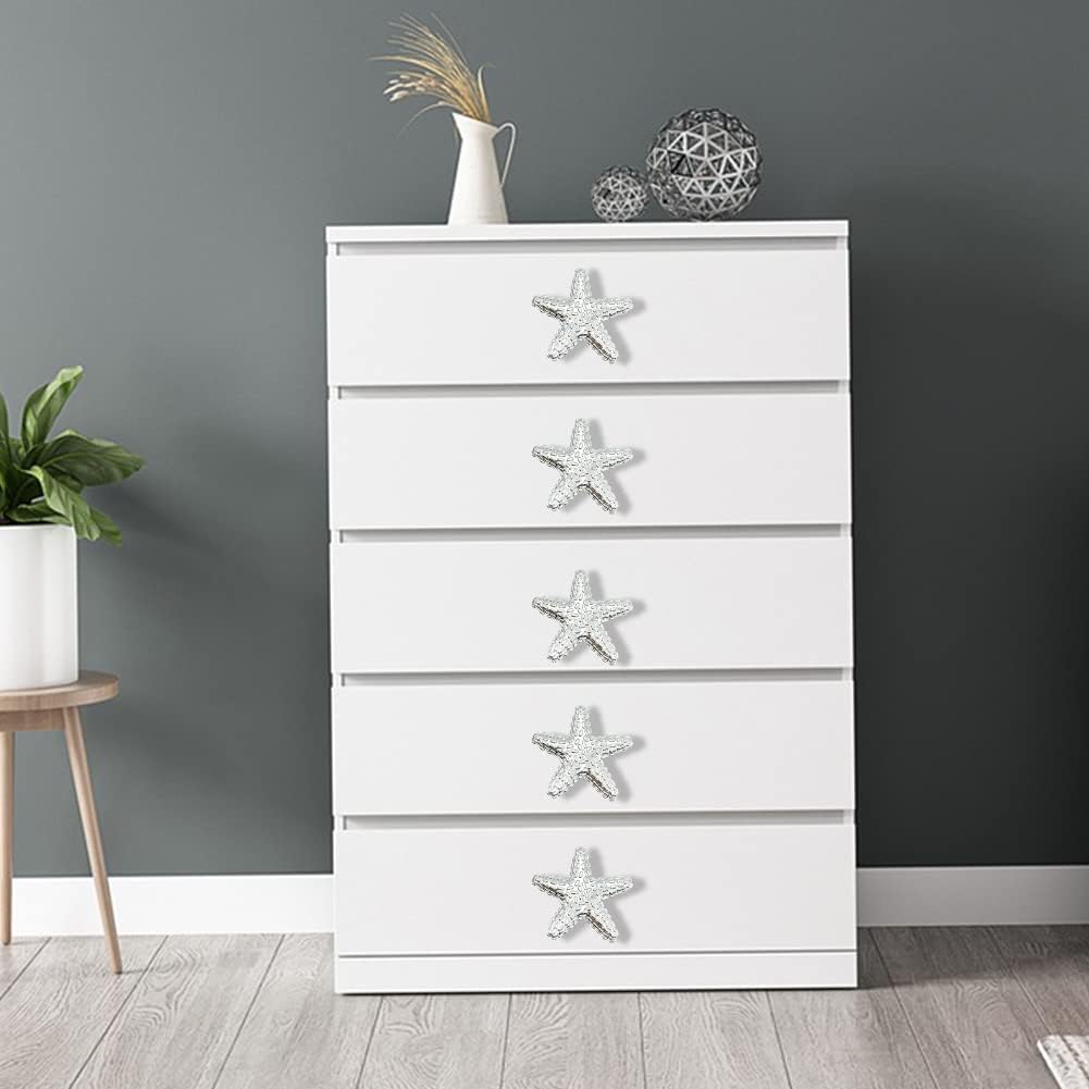 4pcs Starfish Handles - Kitchen & Dresser Knobs, Right Angle, Cabinet & Drawer Pulls (Bright Silver)