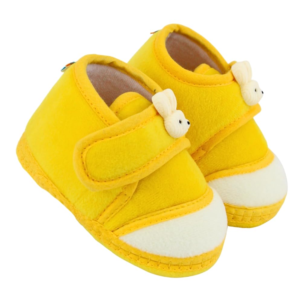 neska moda 6 To 12 Months Baby Boys & Baby Girls Velboa Rabbit Face Yellow,White Hook & Loop Shoe Booties-BT5612-picture-34
