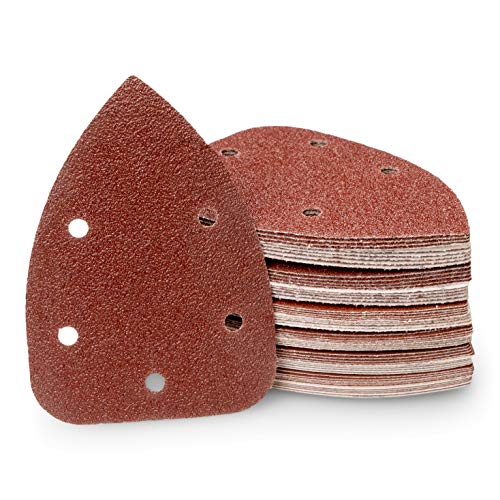 50 Feuilles Abrasives Triangles 5 Trous - Grain 40/60/80/120/240 - Pour Ponceuse Détail 140mm