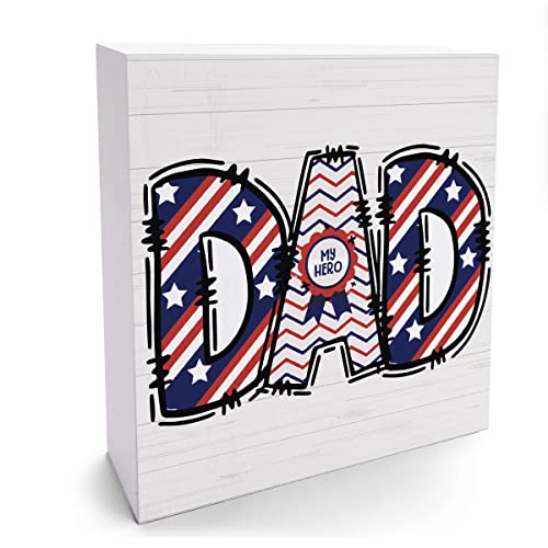 Dad Birthday Gifts Daddy Gifts For Fathers Day Desk Decor Wooden Box Sign Rustic Wood Block Plaque Box Sign Christmas Thank You Gifts Shelf Table Decoration 5.1 X 5.1 Inches #TOP30