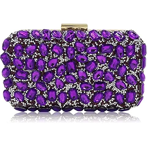 Milisente Women's Diamond Crystal Evening Clutch Wedding with Shoulder Chain, Purple Cover