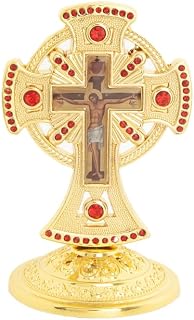 RZRHMUHN Orthodox Cross,Metal Cross Crucifix,Russian Orthodox Standing Cross,Churches, Weddings, Funerals,3.3In*2.2In