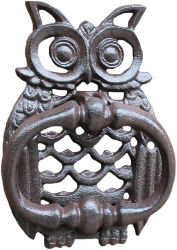 Vintage Iron Door Knocker Funny, Cat/Rhino/Squirrel/Owl Animal Door Knocker for Front Door (Owl-3)