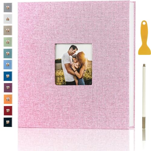 Photo Album Self Adhesive Pages Scrapbook, 11x10.6 Pink 40 Pages
