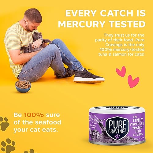 Image of Pure Cravings Wet Cat Food Canned Sardines Cutlets in Gravy, Every Catch is Mercury-Tested, Moist Can Fish for Cats, Grain-Free, Protein, Non-GMO, Pack of 12