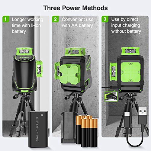 Huepar 3 X 360 Cross Line Laser Level 3D Self-Leveling Three-Plane Leveling And Alignment Green Beam Laser Tool, Switchable Vertical & Horizontal Lines, Li-Ion Battery & Magnetic Pivoting Base S03Cg-L #TOP1