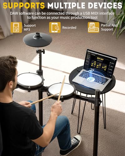 Ktaxon Electronic Drum Set with 3 Smart Coaching, Dual Zone Triggering, Type-C Charging, USB MIDI, Intuitive Panel, Low-noise Pedal, Headphones and Sticks, Electric Drum Set for Adults(Full)