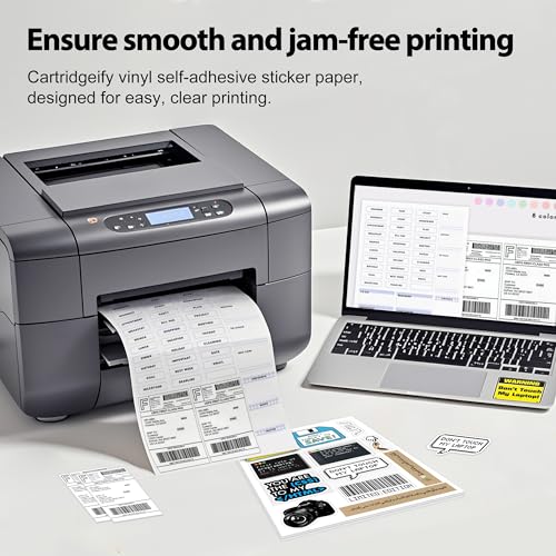 Cartridgeify 20 Blatt A4 Vinyl Sticker Papier, Aufkleberfolie Bedruckbar, Weiß, Selbstklebend Wasserfest Aufkleber Etikette, Vinylaufkleber für Tintenstrahldrucker Laserdrucker