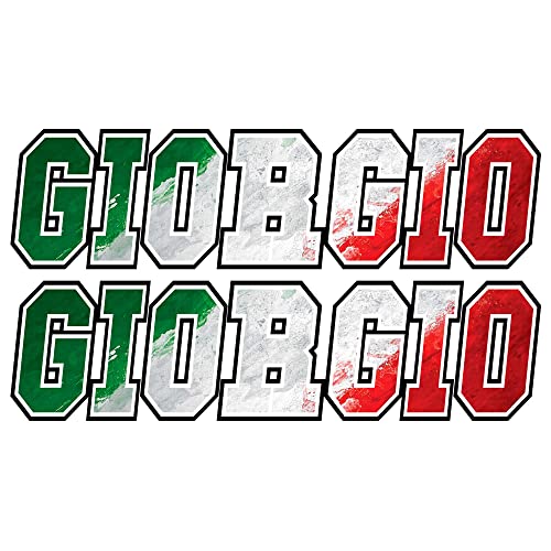 GamesMonkey Auto-Collants Nom 2 Pièces - Drapeau Italienne - Giorgio - 10 15 20 25 30 cm Trousse Personalisé - 10 X 3 CM Cover