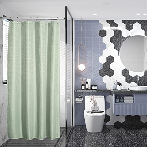 Image of AmazerBath Waffle Stall Shower Curtain, Sage Green Shower Curtain Fabric, Hotel Quality Bathroom Shower Curtains, Heavy Duty, 36 x 72 Inches