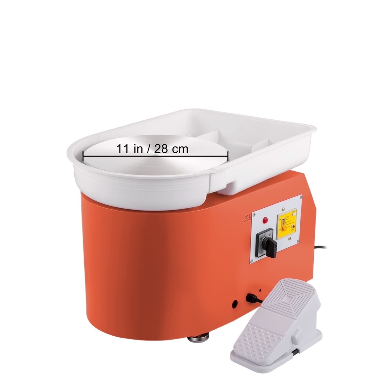 28cm Pottery Wheel Machine 350W Foot Pedal Control Electric Art DIY Ceramic Clay Sculpting Tool W/Turntable Tray 18Pcs(Oranje)