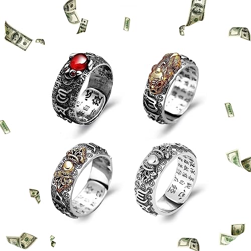 Choice Pixiu Feng Shui Ring - Women Men Buddhist Heart Sutra Opening Adjustable Mantra Amulet Protection Wealth Luck Ring Gift