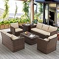 AECOJOY 7 Pieces Patio Furniture with Two Storage Boxes, Outdoor Wicker Conversation Set All-Weather PE Rattan Sectional Sofa Set for Backyard, Deck, Brown & Beige