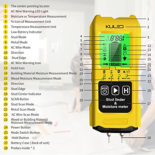 Stud Finder Wall Stud Detector 7 In 1 Electronic Wood Sensor Beam Finder Multifunctional Wall Scanner With Digital Lcd Display & Sound Warning Moisture Meter Temperature Detection #TOP5
