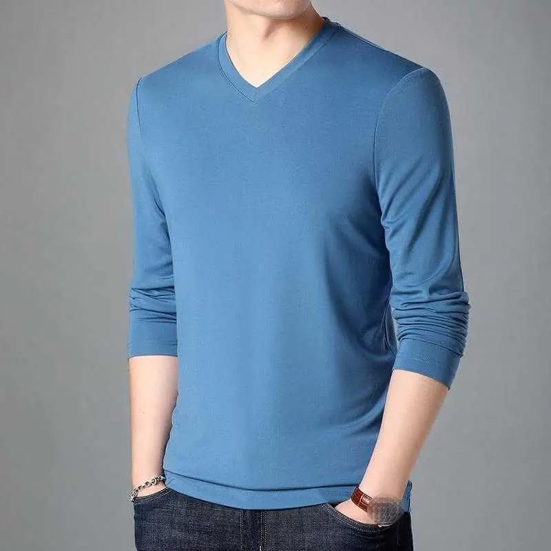 Men's V-Neck Long-Sleeve T-Shirts Solid Casual Wear Jersey Basic Pullover Tops3