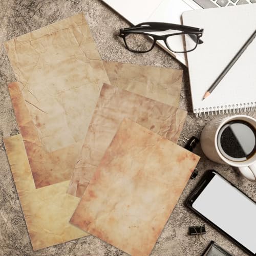 Image of 48 Sheet DIY Scrapbooking, Double-sided Crinkle Texture Retro Yellowish Background, 100 GSM Writing Decorative Paper for Crafting, Gift, 11''x8.5''