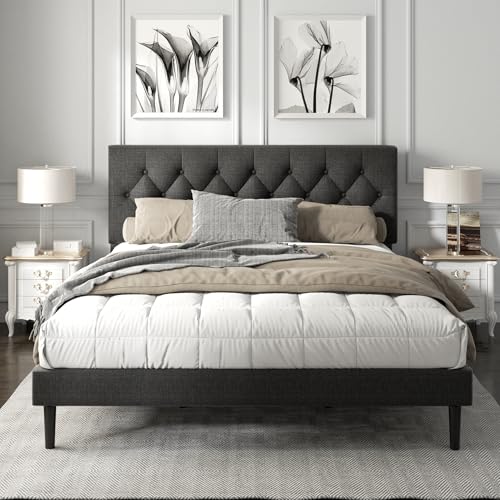 King Size upholstered bed frame with tufted headboard