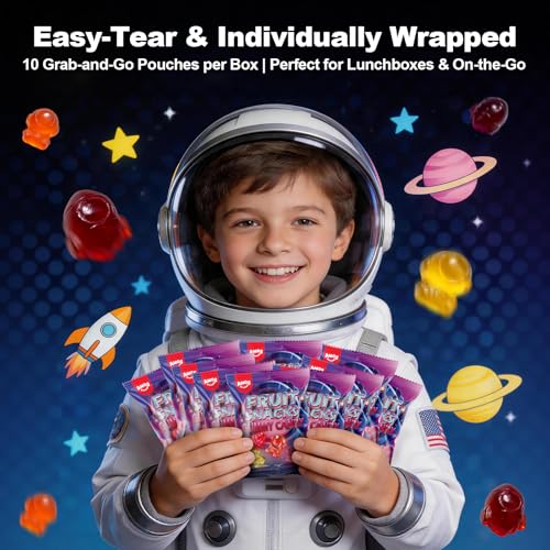 Image of Amos Fruit Snacks Gummy Candy, Astronaut Space Gummies, Made with Fruit Puree, Mixed Berry Flavor Fortified with Vitamin C, Soft Chewy On The Go Lunchbox Snacks, 8.47 oz (240g)