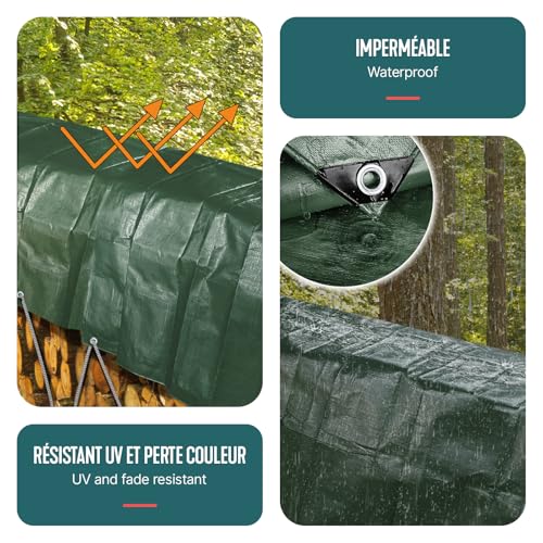 VOUNOT® 4x8m Abdeckplane 240 g/m² Wasserdicht LKW Plane mit Ösen, Schutzplane Gewebeplane für Gartenmöbel Holz Trampolin Poll Auto… – Ansicht 4