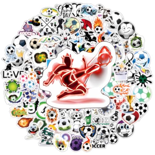 Amabro 120 Stück Fußball Aufkleber, Wasserdicht Sport Fußball Sticker, Süßer Aufkleber Fussball für Scrapbooking, Wasserflaschen, Laptop, Auto, Skateboard, Handyhülle