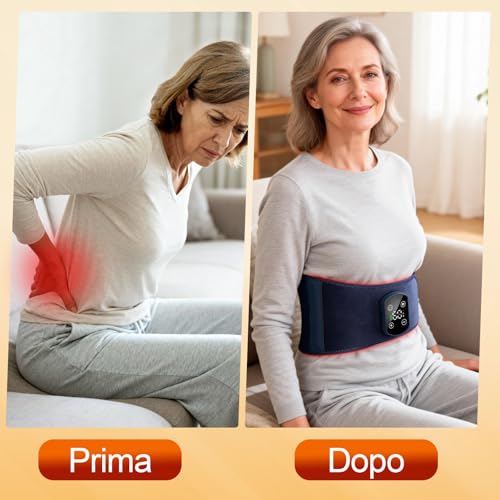 Massagegerät Rücken Heizgürtel,Wärmegürtel Rücken mit 3 Vibrationmoden 5 Wärmestufen,3000mAh Heizkissen mit Abschaltautomatik,Rückenmassagegerät Wärmekissen mit Akku,Geschenke für Frauen Männer,Blau