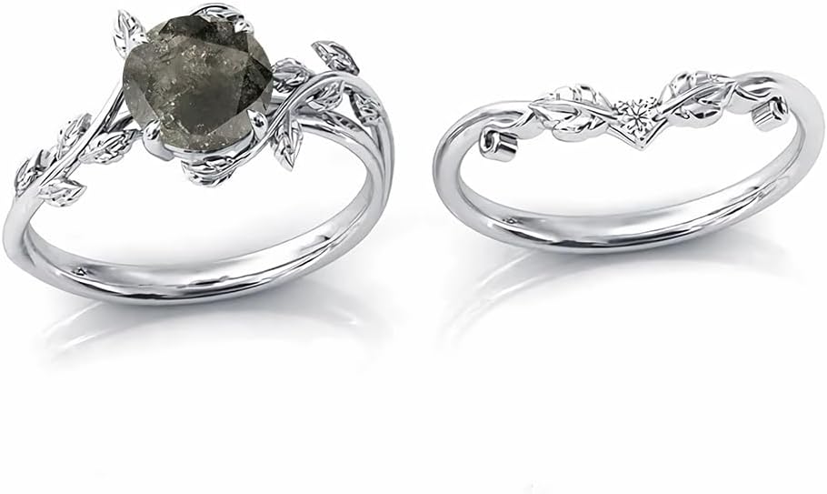 Gemstone Engagement Ring 1ct Gemstone and Moissanite Wedding Ring Sets for Women Art Deco Vine Leaf Gemstone Ring Bridal Sets Gemstone Engagement Ring Set Anniversary Promise Ring