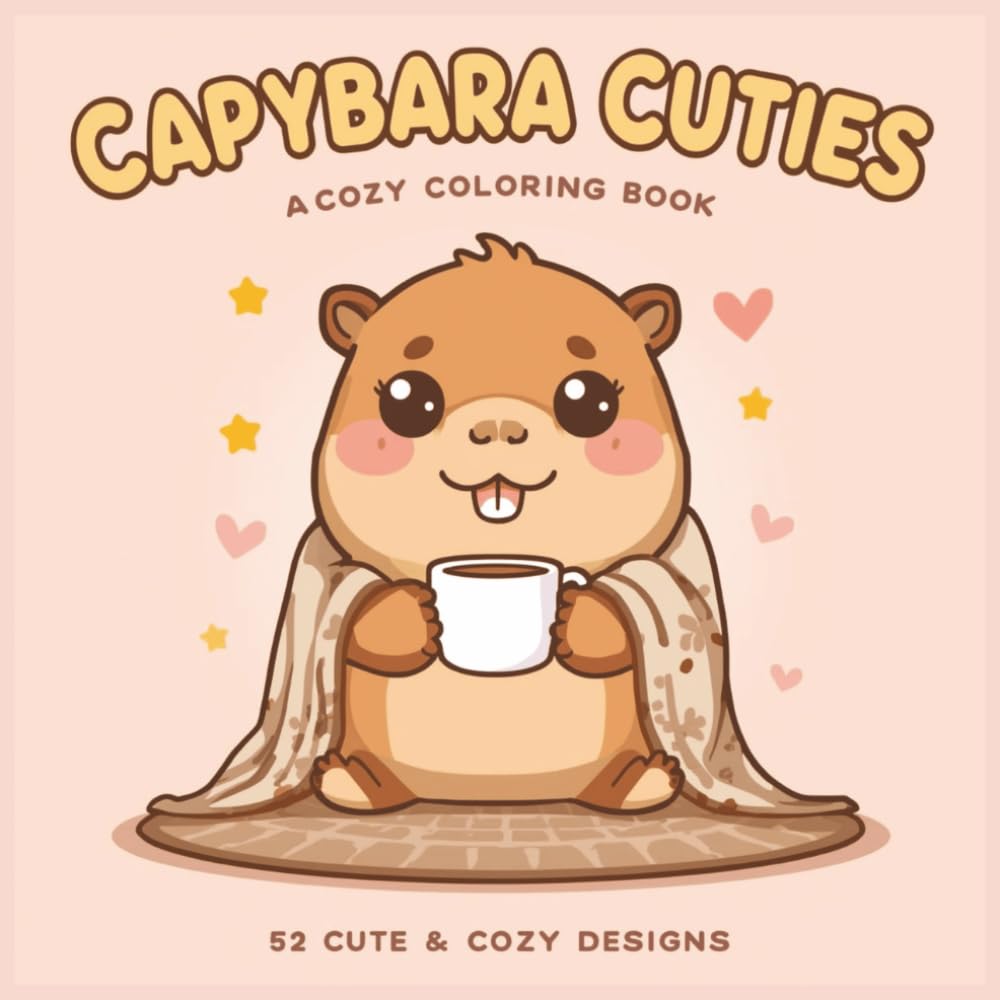 Capybara Cuties: A Cozy Coloring Book: 52 Cute & Cozy Designs for Relaxation and Stress Relief (Cozy Capybara Collection)