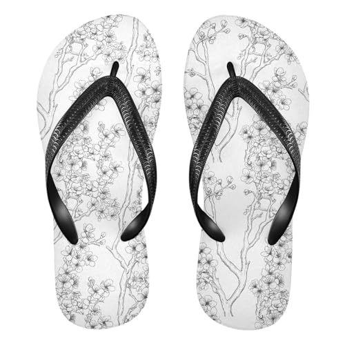 White Cherry Blossom Branch Flip Flops for Beach Thong Sandals Anti-slip Lightweight Shower Shoes for Travel Summer Outdoor