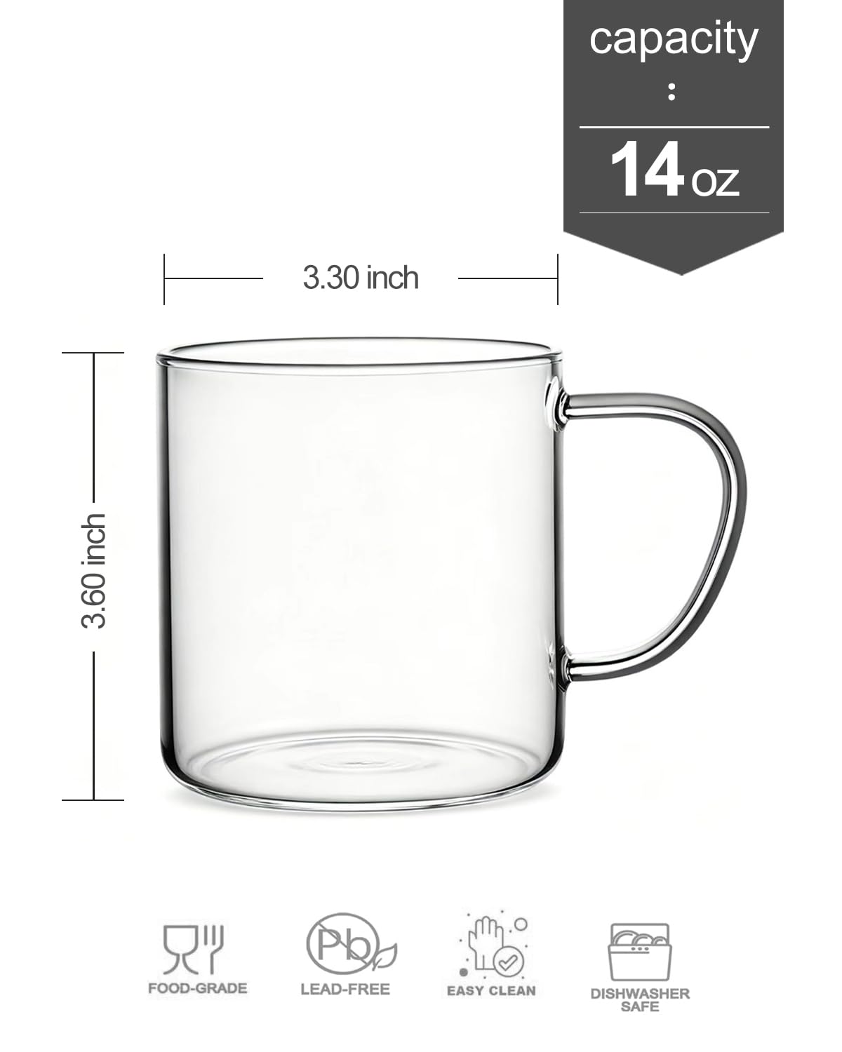 Kaffeebecher, klares Glas, 4 Stück, für warme Getränke, Party, Saftbecher, 400 ml, Tischtassen für Latte, Cappuccino, Tee, Americano 14 oz farblos