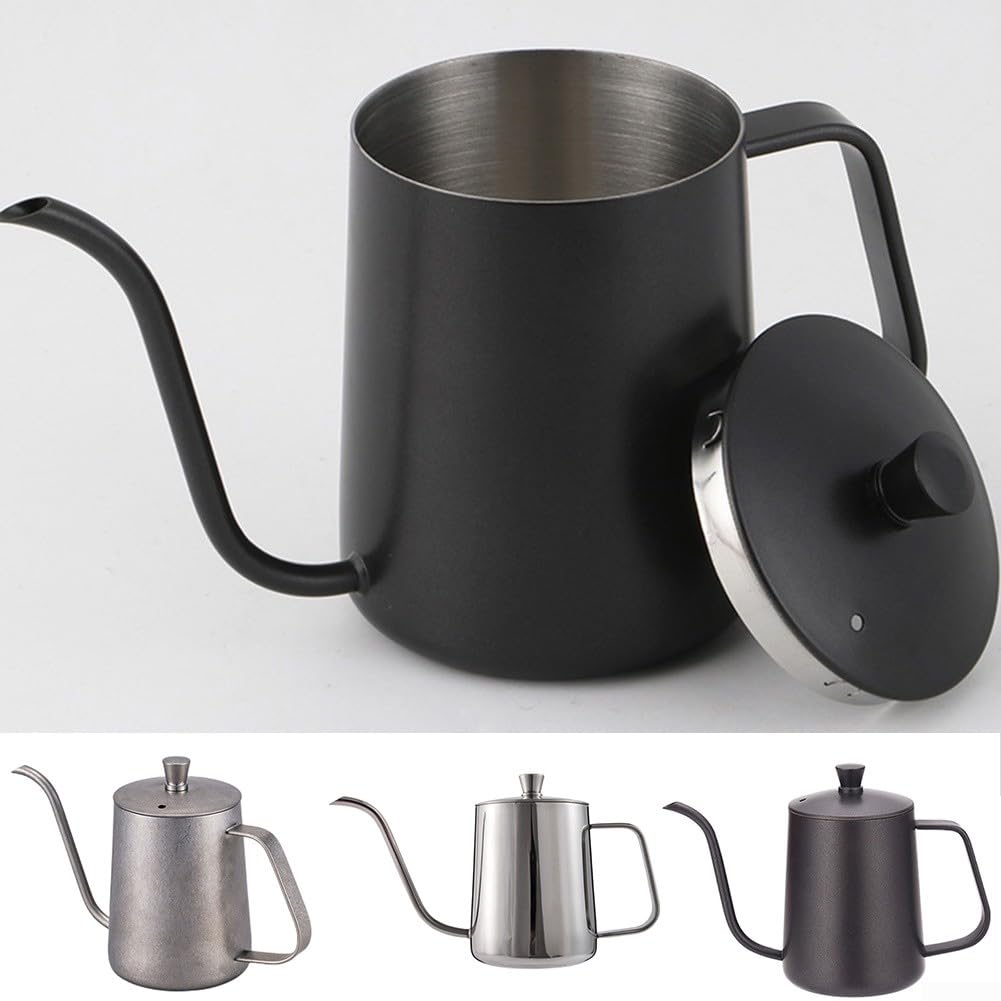 Caffettiere a collo di cigno, bollitore a collo di cigno in acciaio , con beccuccio stretto (argento, 600 ml)