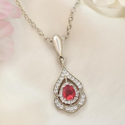 Image of LMDPRAJAPATIS Certified Lab Created Pink Ruby Gemstone Charm Pendant Necklace for Womens