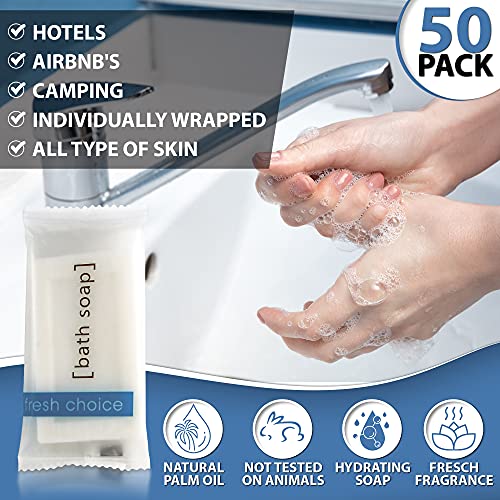 Fresh Choice Bulk Soaps 0.85 Oz | 50 Pack Travel Size Individually Wrapped Bars | Small Toiletries For Guest Bathroom, Vacation Rentals, Airbnb, Vrbo, Charity Donations, Hospital Amenities #TOP7