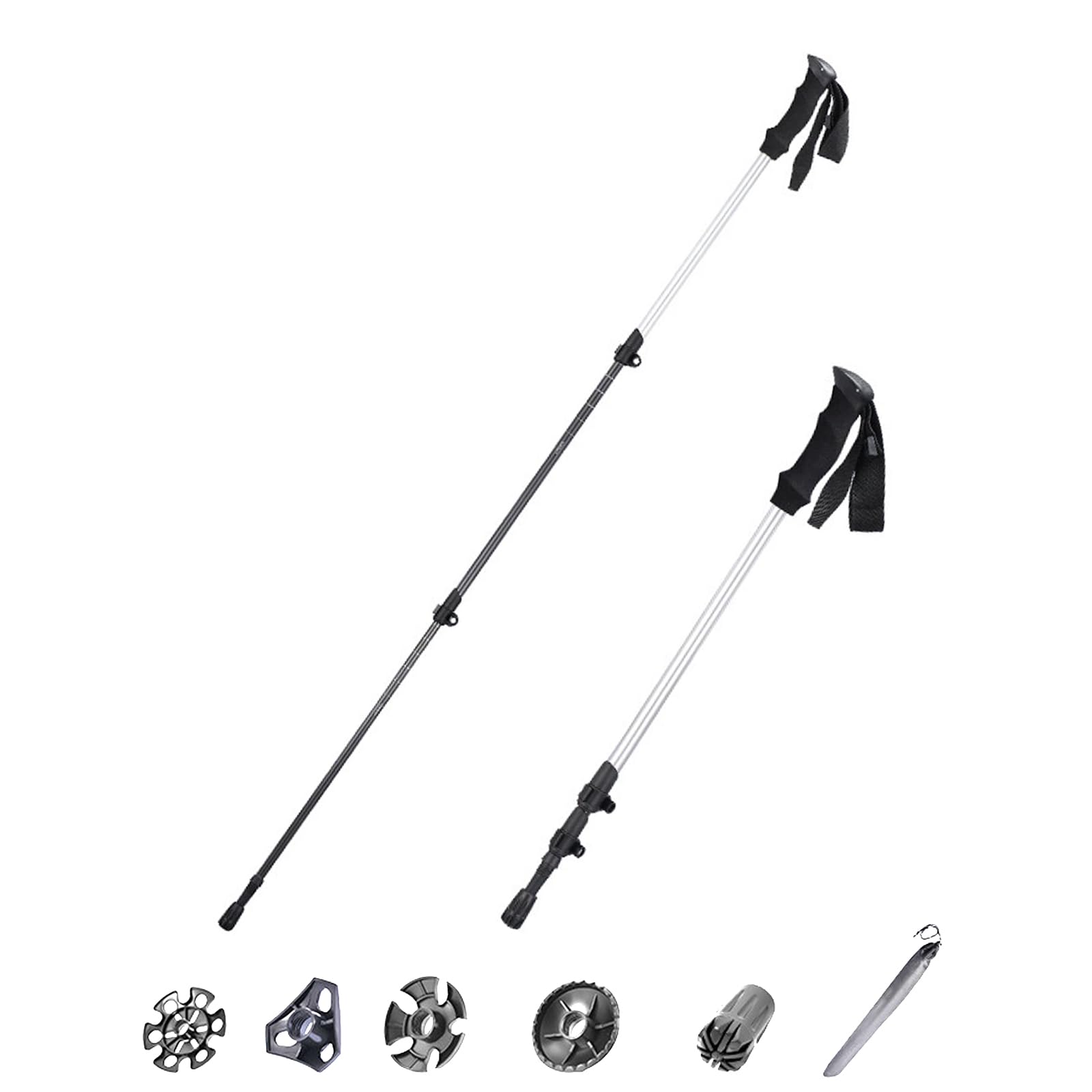 Wanderstöcke,Nordic Walking Stöcke, Teleskop, Spitze Aus Wolframstahl, Ultraleichte Trekkingstöcke, Mit Gummipuffer-Set, Verstellbar, Inklusive Schlammauffangschale, 2er-Pack