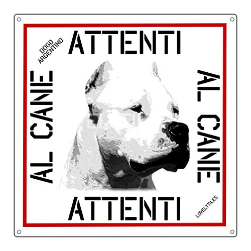 Lovelytiles Dogo Argentino Targa Cartello PVC ATTENTI al Cane 16X16 QUANTITA 2 Pezzi
