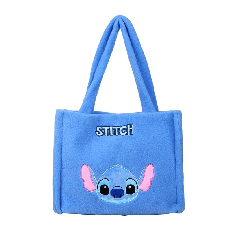 Stitch Plush Tote Bag, for Women Teens Cute Travel Accessories With Zipped Make Up Bag Cosmetics Storage Gifts for Her，Blue, With Shoulder Straps