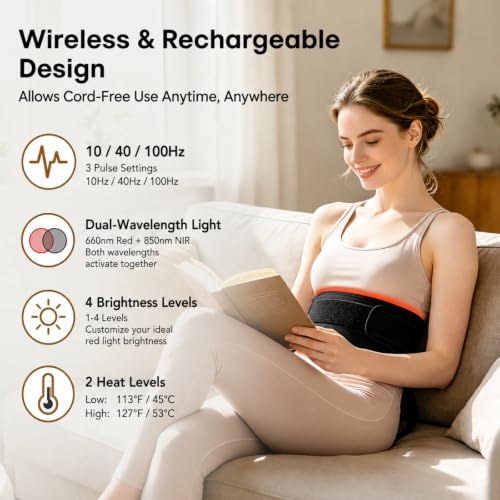 Image of Cordless Heating Red Light Therapy Belt, Red Light Therapy for Body | 660nm & 850nm LEDs with built-in active heat, timer and pulse modes for back, waist, shoulder and knee use
