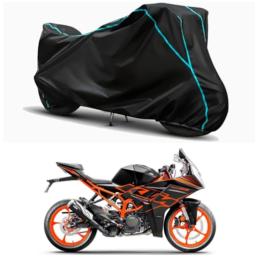 Image of Waterproof Bike Body Cover Compatible for | KTM RC 125 | Taffeta Fabric, Sky Piping Design, Bottom Elastic Fit | Dustproof, Sun UV & Rain Protection for All Weather.