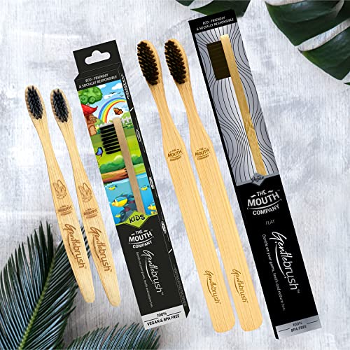 Image of Premium Bamboo Toothbrush for KIDS | Flat and Low Pressure with Charcoal Activated Bristles - Pack of 4