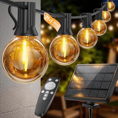 Solar Lichterkette Outdoor 16.3 M - Solar- & USB-Aufladung Lichterkette AußEn Fernbedienung AT-Timer-Funktion & Dimmbar G40 LED Solarlichterkette Wetterfest 4 Modi Balkon Garten Lichterkette Aussen