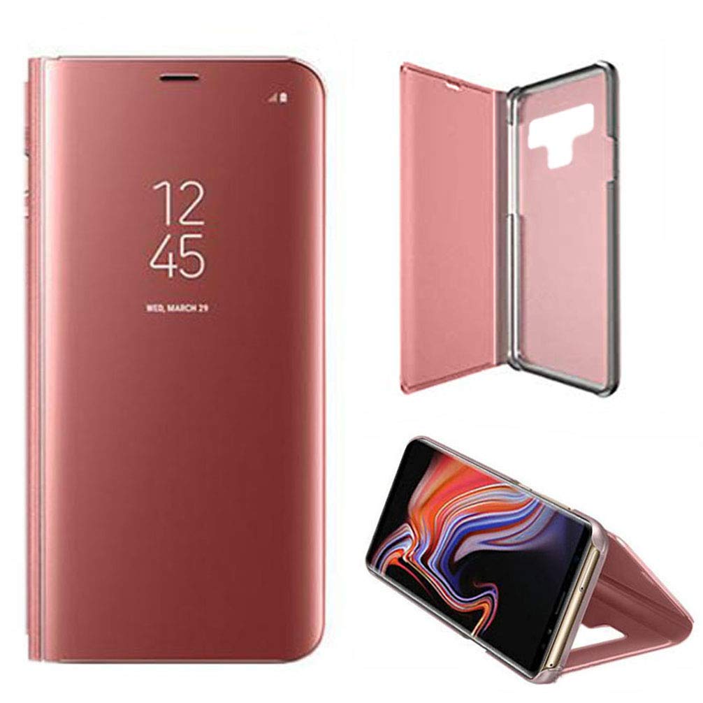 Anyos Galaxy Note 9 Case, Translucent View Standing Mirror Flip Hard PC Cover Case Compatible Samsung Galaxy Note9,Rose Gold