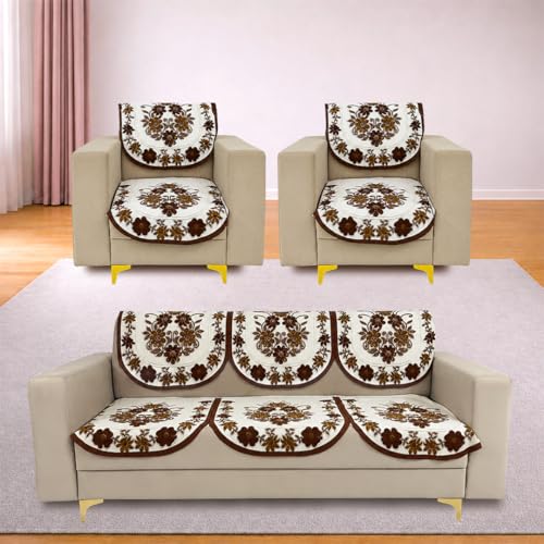 Image of Homerz Premium 'Surya Series' Sofa Cover | Stylish Sofa Protector | Net Fabric | Anti-Stain & Washable Slip Cover Exact Size Antislip (Daisy Brown, 5 (3+1+1) Seater, Seat Cover with Backrest)