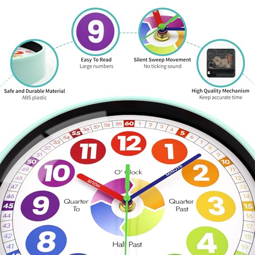 Reloj de Pared Infantil VIKMARI 10 Pulgadas Silencioso miniatura 3