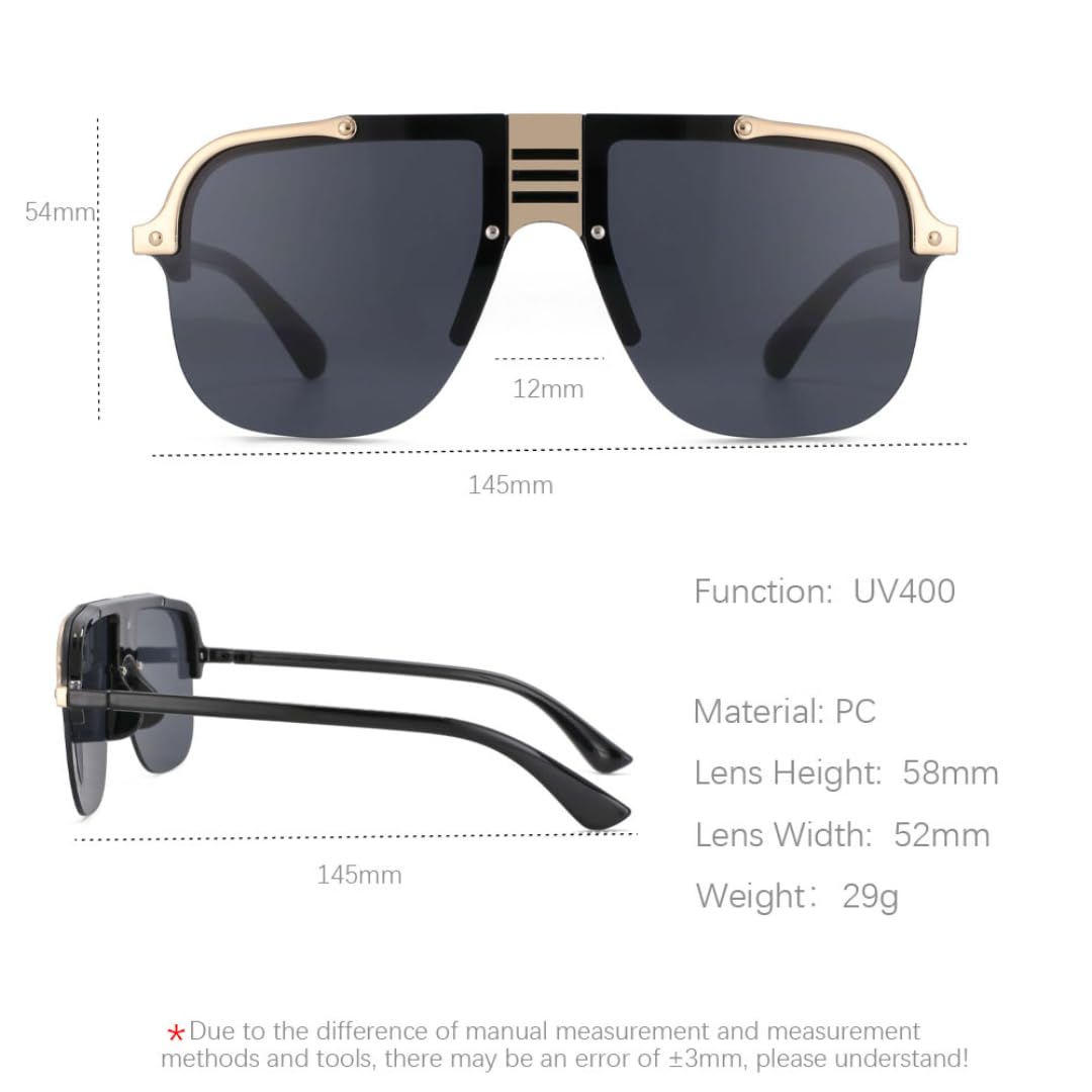 Ponadgabarytowe okulary przeciwsłoneczne moda pół oprawki mężczyźni kobiety Uv400 Vintage